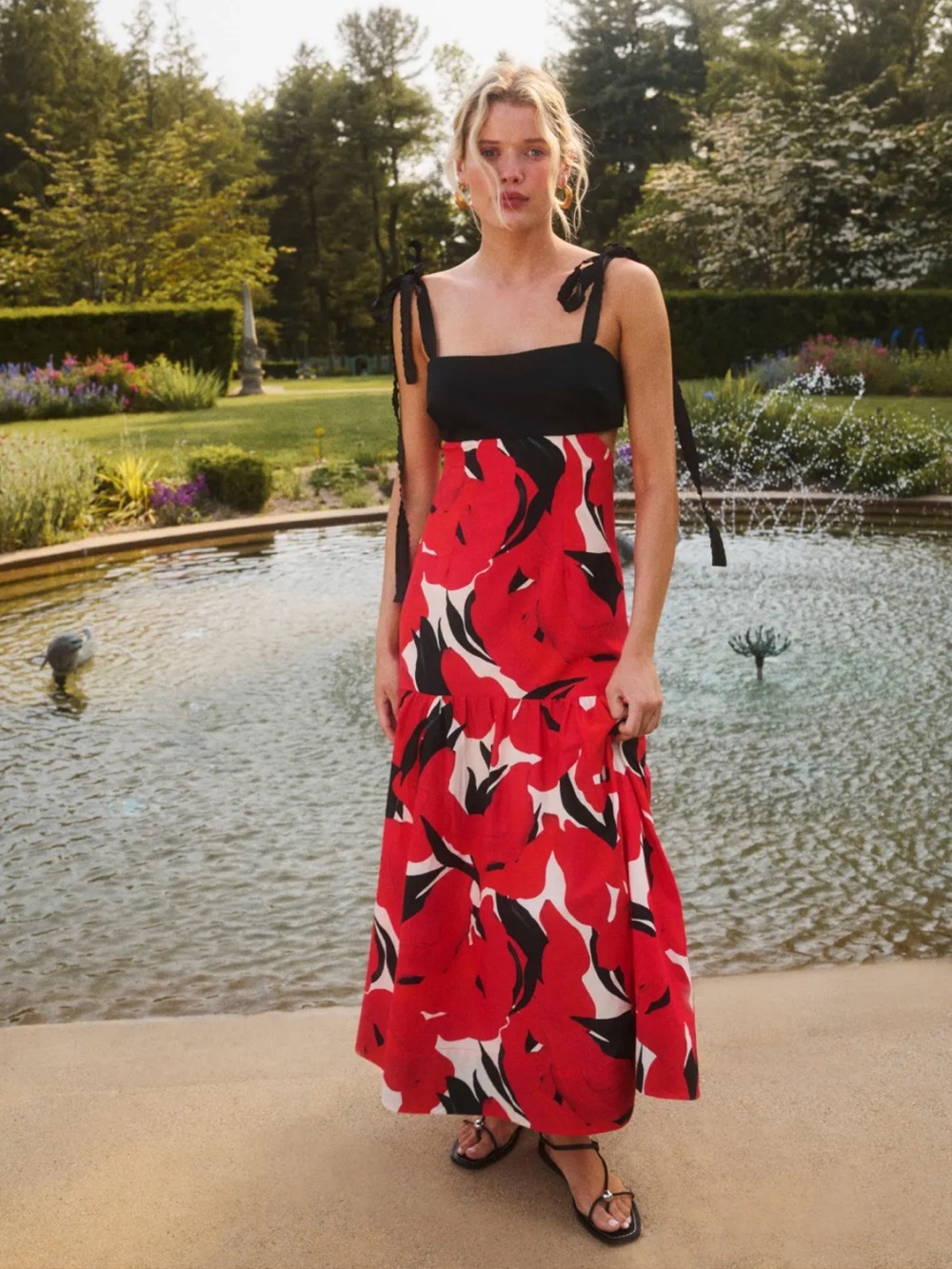 AMUR Selna Tie Strap Dress Black Red Sz 4